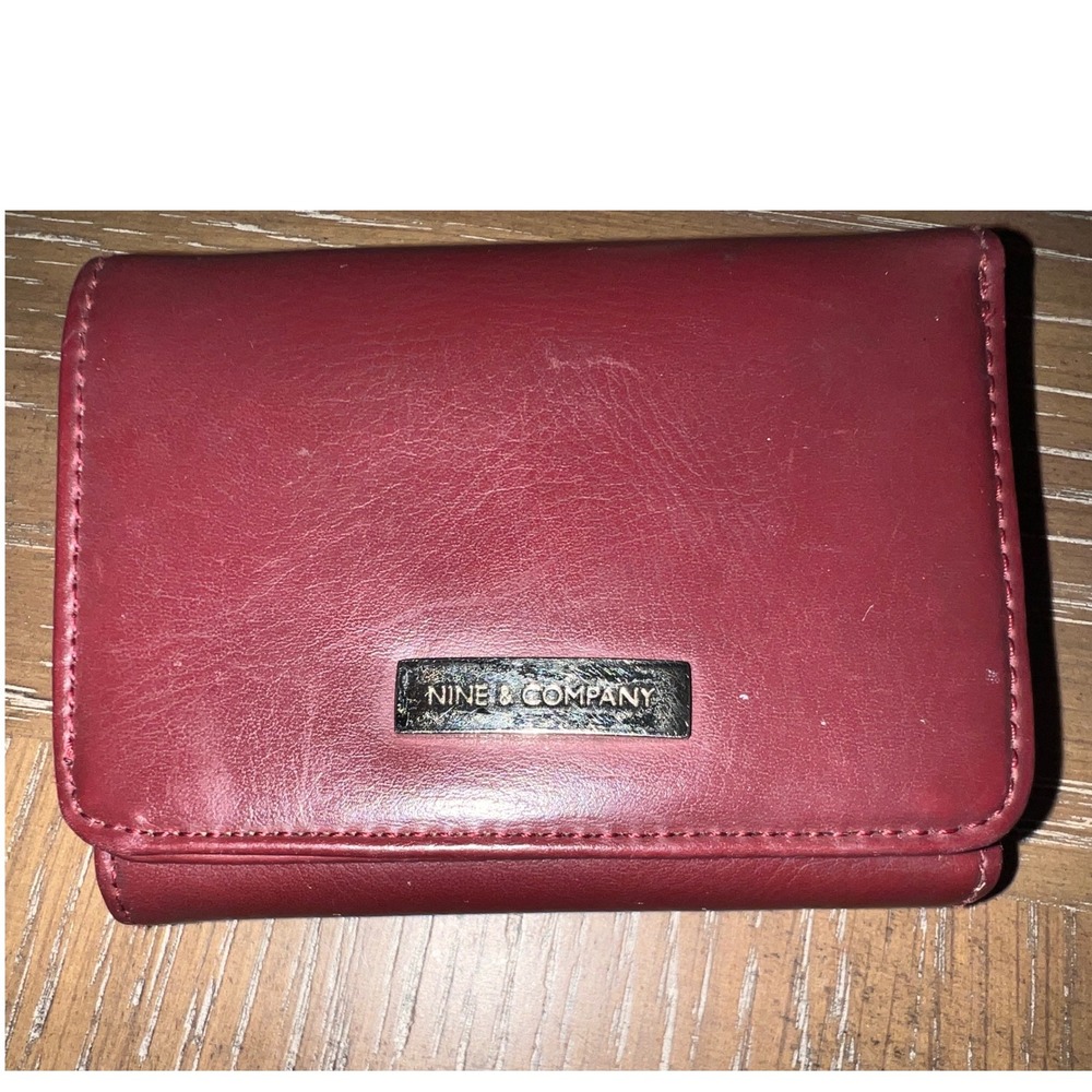 Nine West Red Leather Tri Fold Wallet Snap Closure Coin Pocket ID Window